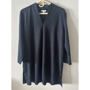 J.Jill Ponte Tunic Women Navy Blue V=Neck Top  3/4 Sleeves Blouse size Large